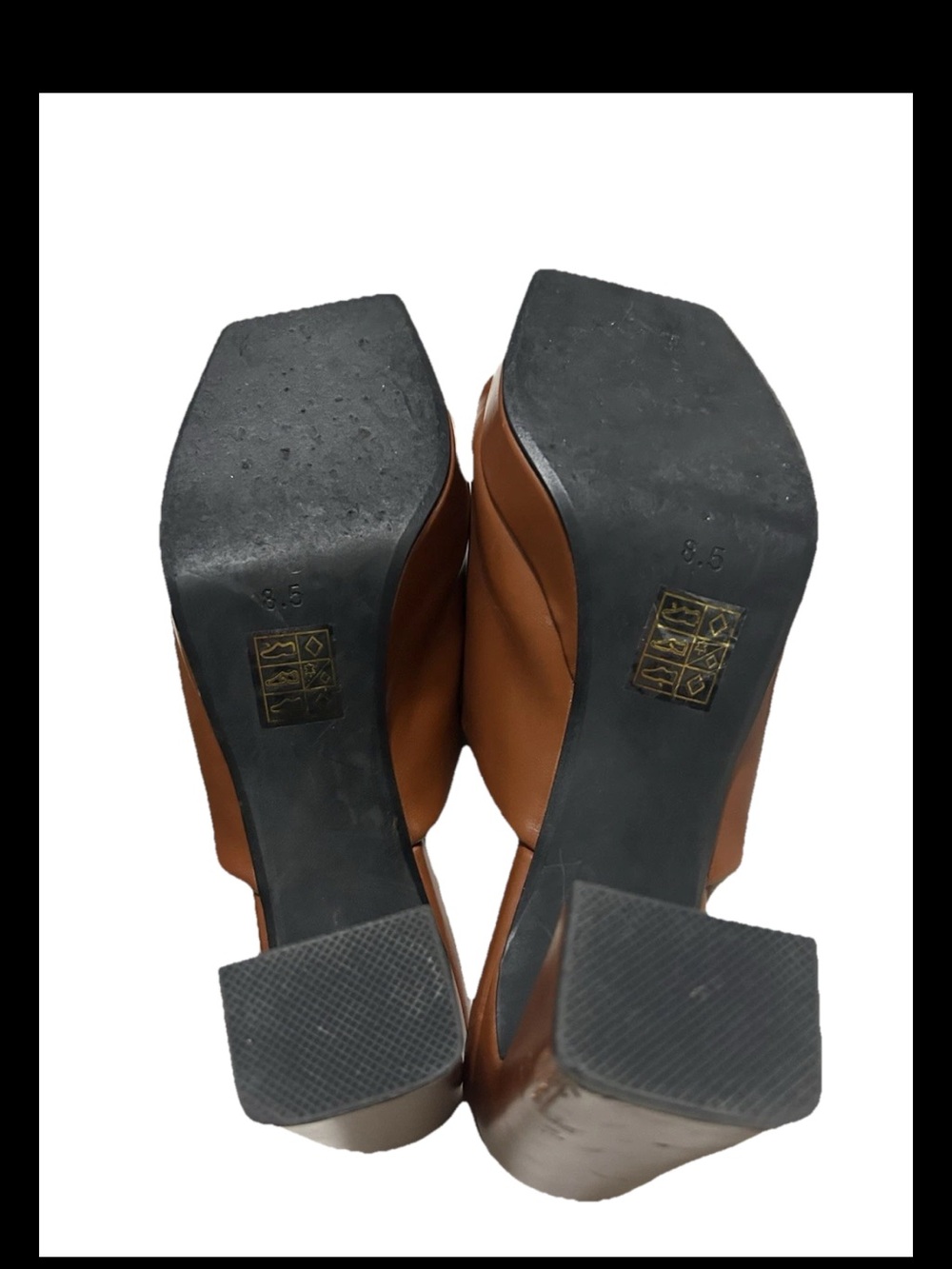 Jeffrey Campbell Cognac Platform Mule Heels 8.5 Minimalist Square Toe Y2K - Picture 5 of 5